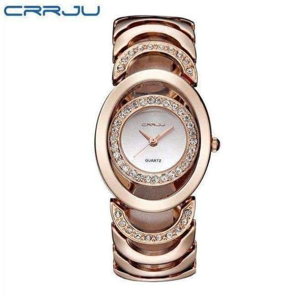Planet Gates Rose gold CRRJU Brand Luxury Crystal Gold Watches Women Ladies Quartz Wristwatches Bracelet Steel Watch Relogio Feminino Relojes Mujer