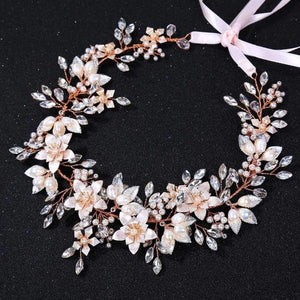 Planet Gates Rose Gold Flower Hairband Crysal Wedding Tiara Headband Women Headpiece Bridal Hair Accessories