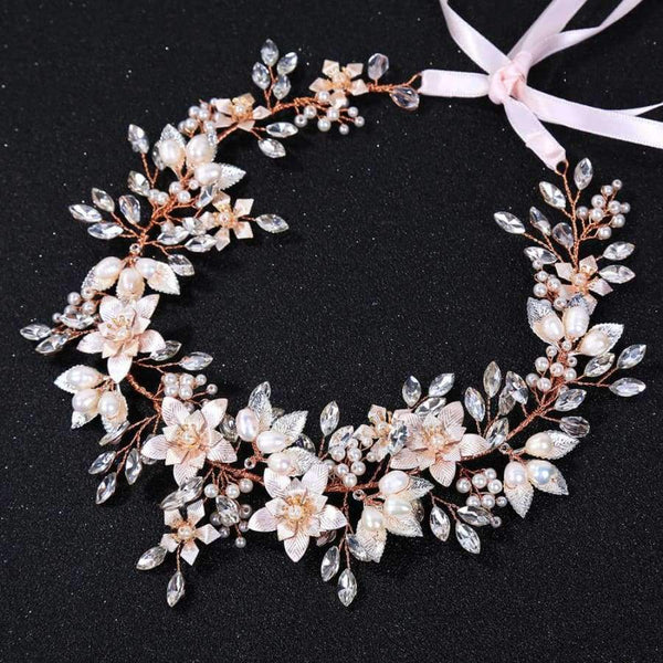 Planet Gates Rose Gold Flower Hairband Crysal Wedding Tiara Headband Women Headpiece Bridal Hair Accessories