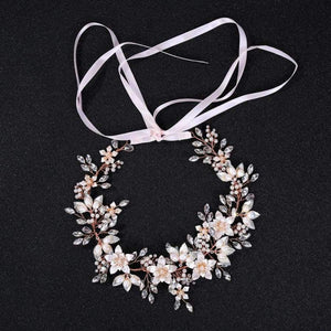 Planet Gates Rose Gold Flower Hairband Crysal Wedding Tiara Headband Women Headpiece Bridal Hair Accessories