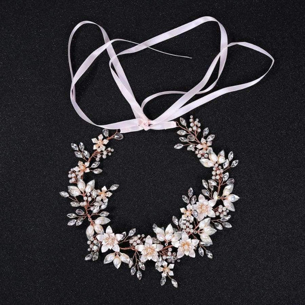 Planet Gates Rose Gold Flower Hairband Crysal Wedding Tiara Headband Women Headpiece Bridal Hair Accessories