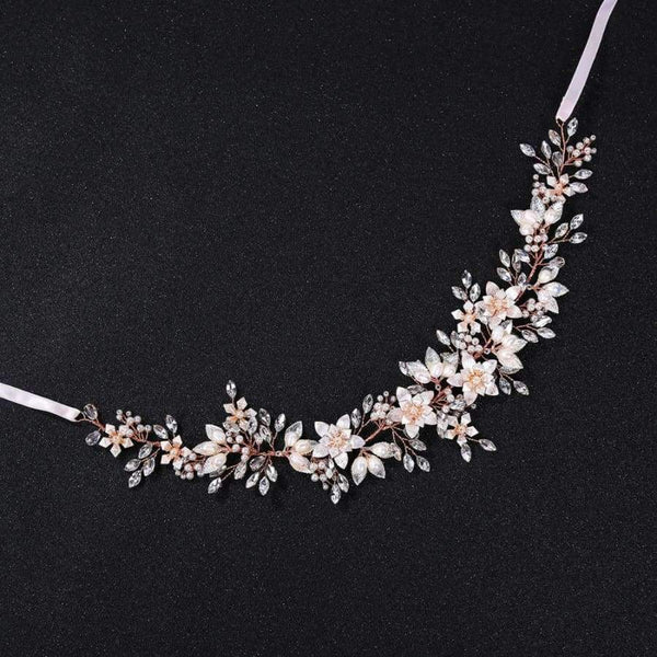 Planet Gates Rose Gold Flower Hairband Crysal Wedding Tiara Headband Women Headpiece Bridal Hair Accessories