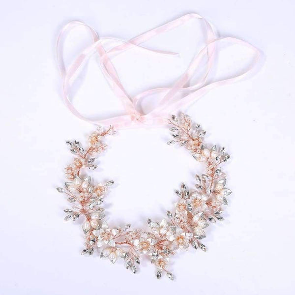 Planet Gates Rose Gold Flower Hairband Crysal Wedding Tiara Headband Women Headpiece Bridal Hair Accessories