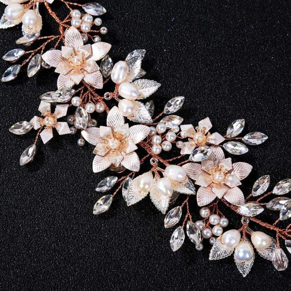Planet Gates Rose Gold Flower Hairband Crysal Wedding Tiara Headband Women Headpiece Bridal Hair Accessories
