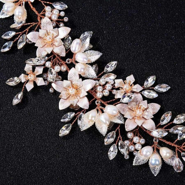 Planet Gates Rose Gold Flower Hairband Crysal Wedding Tiara Headband Women Headpiece Bridal Hair Accessories