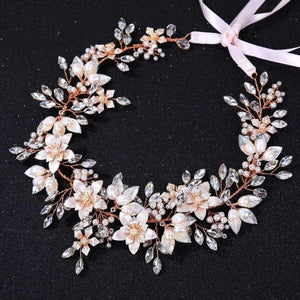 Planet Gates Rose Gold Flower Hairband Crysal Wedding Tiara Headband Women Headpiece Bridal Hair Accessories