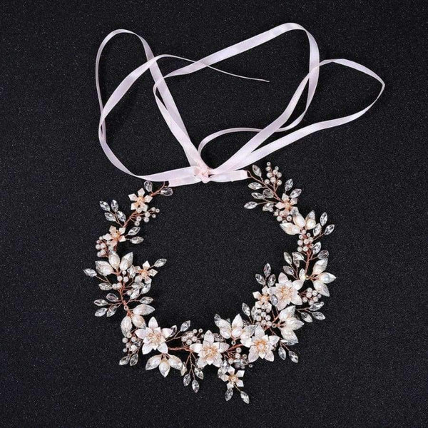 Planet Gates Rose Gold Flower Hairband Crysal Wedding Tiara Headband Women Headpiece Bridal Hair Accessories