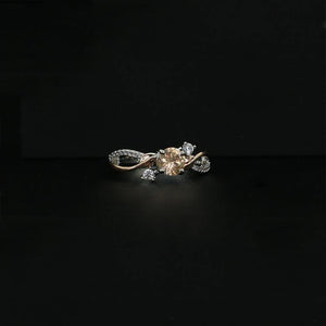 Rose Gold Leaf Zircon Women's Ring  Stainless Steel Rhinestone Ring Ladies Jewelry Accessories