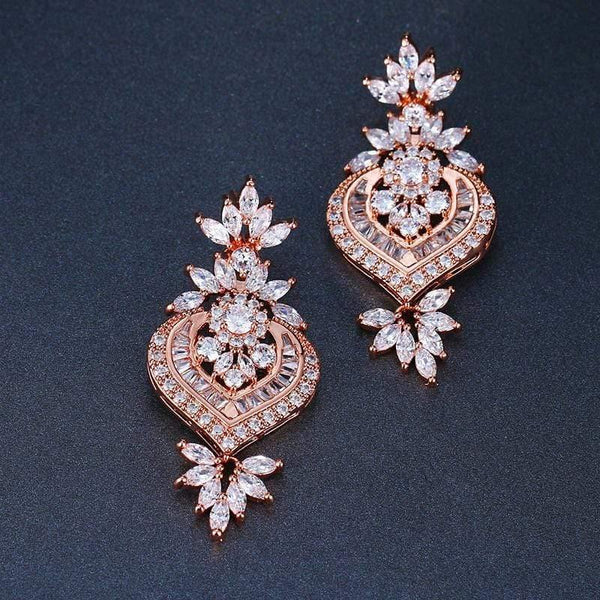 Planet Gates Rose Gold Luxury Big Long Flower Pendant Drop Earrings With Shining CZ Brincos Bridal Women Wedding Jewelry