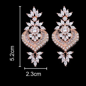 Planet Gates Rose Gold Luxury Big Long Flower Pendant Drop Earrings With Shining CZ Brincos Bridal Women Wedding Jewelry