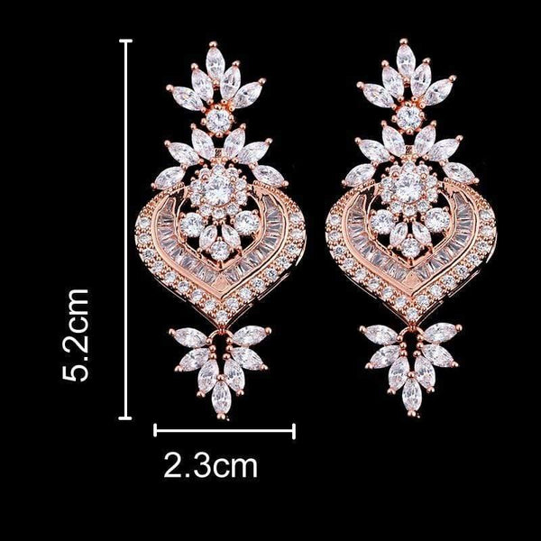 Planet Gates Rose Gold Luxury Big Long Flower Pendant Drop Earrings With Shining CZ Brincos Bridal Women Wedding Jewelry
