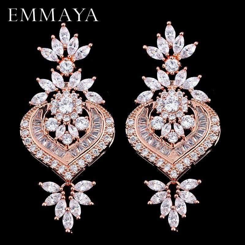 Planet Gates Rose Gold Luxury Big Long Flower Pendant Drop Earrings With Shining CZ Brincos Bridal Women Wedding Jewelry