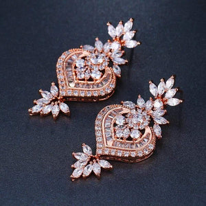 Planet Gates Rose Gold Luxury Big Long Flower Pendant Drop Earrings With Shining CZ Brincos Bridal Women Wedding Jewelry