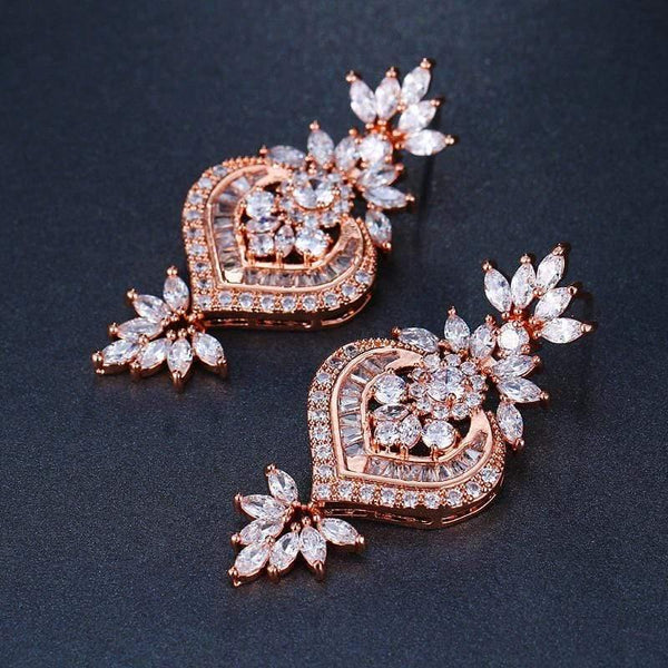 Planet Gates Rose Gold Luxury Big Long Flower Pendant Drop Earrings With Shining CZ Brincos Bridal Women Wedding Jewelry