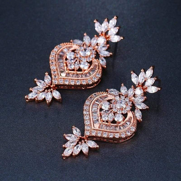 Planet Gates Rose Gold Luxury Big Long Flower Pendant Drop Earrings With Shining CZ Brincos Bridal Women Wedding Jewelry