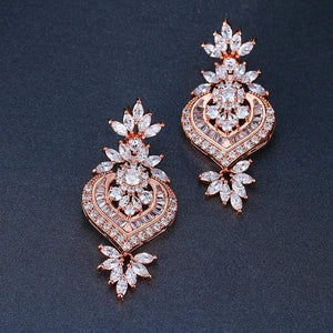 Planet Gates Rose Gold Luxury Big Long Flower Pendant Drop Earrings With Shining CZ Brincos Bridal Women Wedding Jewelry