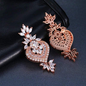 Planet Gates Rose Gold Luxury Big Long Flower Pendant Drop Earrings With Shining CZ Brincos Bridal Women Wedding Jewelry