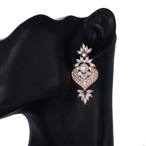 Planet Gates Rose Gold Luxury Big Long Flower Pendant Drop Earrings With Shining CZ Brincos Bridal Women Wedding Jewelry
