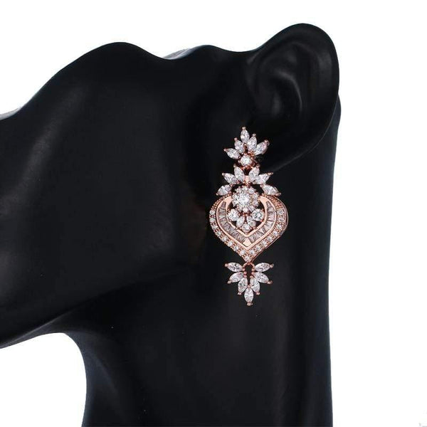 Planet Gates Rose Gold Luxury Big Long Flower Pendant Drop Earrings With Shining CZ Brincos Bridal Women Wedding Jewelry