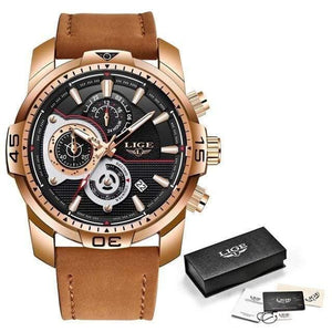 Planet Gates Rose gold Mens Watches Top Brand Luxury Casual Leather Quartz Clock Male Sport Waterproof Watch Gold Watch Men Relogio Masculino