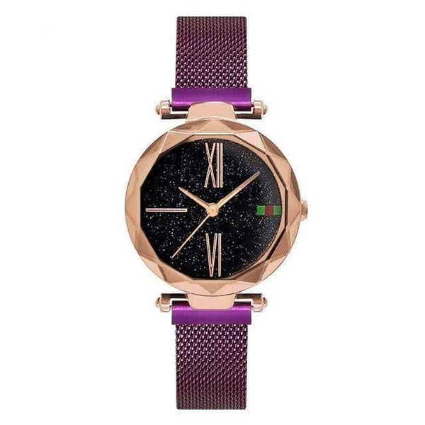 Planet Gates Rose Gold Purple Women Watches Minimalism Starry sky Magnet Buckle Fashion Casual Female Wristwatch Waterproof Roman Numeral