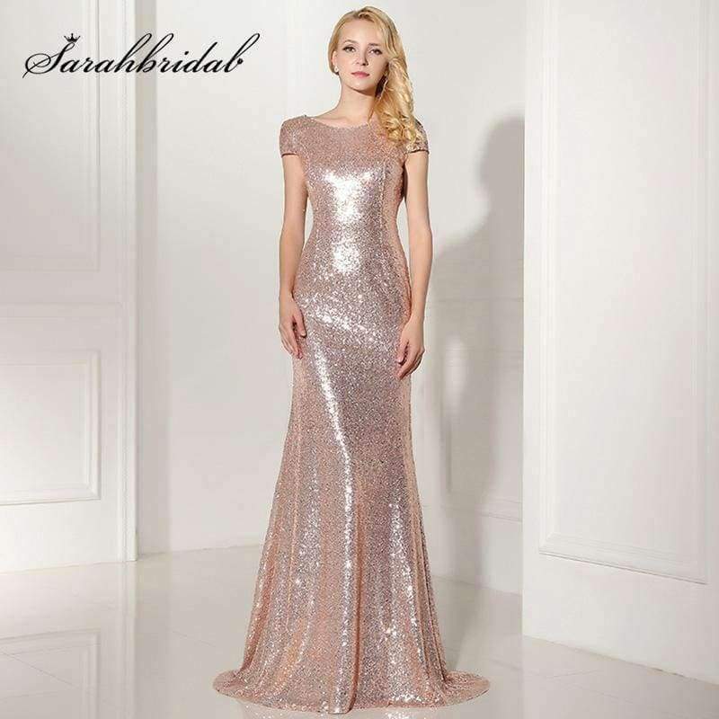 Planet Gates Rose Gold Shining Sequin Bridesmaid Dresses Sexy Backless Long Wedding Party Gowns Simple Maid of Honor Dress OS347