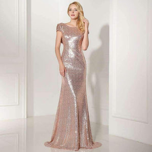 Planet Gates Rose Gold Shining Sequin Bridesmaid Dresses Sexy Backless Long Wedding Party Gowns Simple Maid of Honor Dress OS347