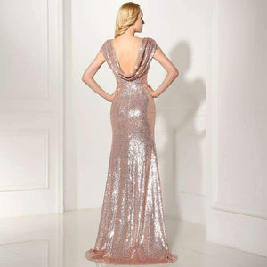 Planet Gates Rose Gold Shining Sequin Bridesmaid Dresses Sexy Backless Long Wedding Party Gowns Simple Maid of Honor Dress OS347