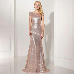 Planet Gates Rose Gold Shining Sequin Bridesmaid Dresses Sexy Backless Long Wedding Party Gowns Simple Maid of Honor Dress OS347