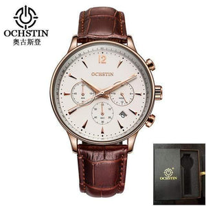 Planet Gates rose gold white 2 Mens Watches OCHSTIN Brand Luxury Chronograph Date Clock Man Leather Sport Wrist Watch Men Business Quartz Watch
