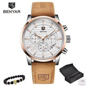 Planet Gates rose gold white Casual Fashion Men Quartz Watch Luxury Military Leather Strap Chronograph Men Watch Relogio Masculino