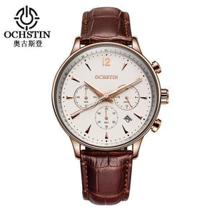 Planet Gates rose gold white Mens Watches OCHSTIN Brand Luxury Chronograph Date Clock Man Leather Sport Wrist Watch Men Business Quartz Watch