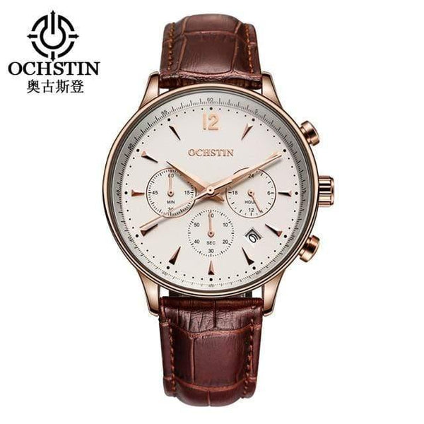 Planet Gates rose gold white Mens Watches OCHSTIN Brand Luxury Chronograph Date Clock Man Leather Sport Wrist Watch Men Business Quartz Watch