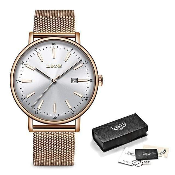 Planet Gates Rose gold white Watch Women Stainless Steel Waterproof Watch Super Slim Mesh Belt Clock Ladies Gift Watch Relogio Feminino