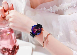 Planet Gates rose gold Women Bracelet Watch Luxury Starry Sky Magnetic Wrist Watch Rhinestone Mesh Wristwatch zegarek damski XFCS