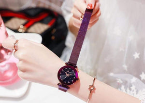 Planet Gates rose gold Women Bracelet Watch Luxury Starry Sky Magnetic Wrist Watch Rhinestone Mesh Wristwatch zegarek damski XFCS