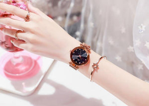 Planet Gates rose gold Women Bracelet Watch Luxury Starry Sky Magnetic Wrist Watch Rhinestone Mesh Wristwatch zegarek damski XFCS