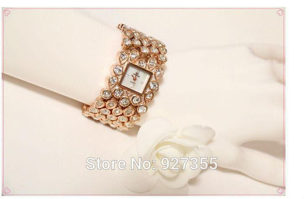 Planet Gates rose gold Women Full Rhinestone Watches Lady Shining Dress Watch Square Rose Gold Bracelet Wristwatch Ladies diamond Watch