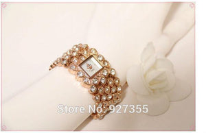 Planet Gates rose gold Women Full Rhinestone Watches Lady Shining Dress Watch Square Rose Gold Bracelet Wristwatch Ladies diamond Watch
