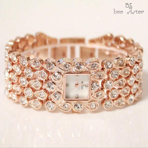 Planet Gates rose gold Women Full Rhinestone Watches Lady Shining Dress Watch Square Rose Gold Bracelet Wristwatch Ladies diamond Watch