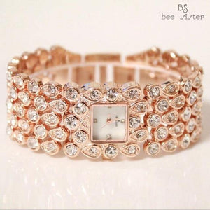 Planet Gates rose gold Women Full Rhinestone Watches Lady Shining Dress Watch Square Rose Gold Bracelet Wristwatch Ladies diamond Watch