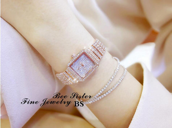 Planet Gates rose gold Women Watch Rhinestone Watches Lady Diamond Stone Dress Watch Stainless Steel Bracelet Wristwatch ladies Crystal Watch
