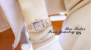 Planet Gates rose gold Women Watch Rhinestone Watches Lady Diamond Stone Dress Watch Stainless Steel Bracelet Wristwatch ladies Crystal Watch
