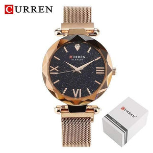 Planet Gates Rose Gold Women Watches Mesh Ladies Clock Magnet Buckle Starry Diamond Geometric Surface Fashion Casual Quartz Wristwatch