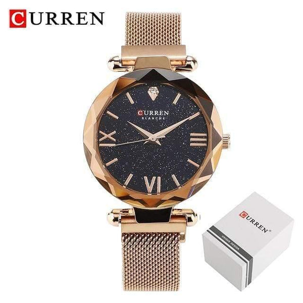 Planet Gates Rose Gold Women Watches Mesh Ladies Clock Magnet Buckle Starry Diamond Geometric Surface Fashion Casual Quartz Wristwatch