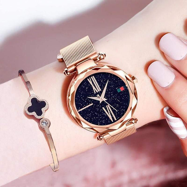 Planet Gates Rose Gold Women Watches Minimalism Starry sky Magnet Buckle Fashion Casual Female Wristwatch Waterproof Roman Numeral