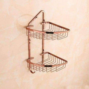 Planet Gates Rose Golden Double 1 Bathroom Shelves Pure Copper Corner Triangle Basket Single Double Layer With Hooks Cosmetic Rack Shower Shampoo Accessorie