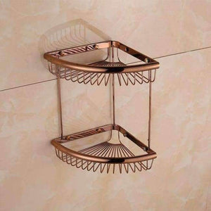 Planet Gates Rose Golden Double 3 Bathroom Shelves Pure Copper Corner Triangle Basket Single Double Layer With Hooks Cosmetic Rack Shower Shampoo Accessorie