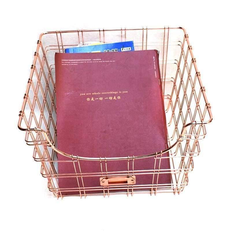 Planet Gates Rose Golden Office School Supplies Desk Accessories Organizer File Tray Iron Book Holder Mesh Wire with Wood Tag Holder