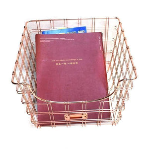 Planet Gates Rose Golden Office School Supplies Desk Accessories Organizer File Tray Iron Book Holder Mesh Wire with Wood Tag Holder